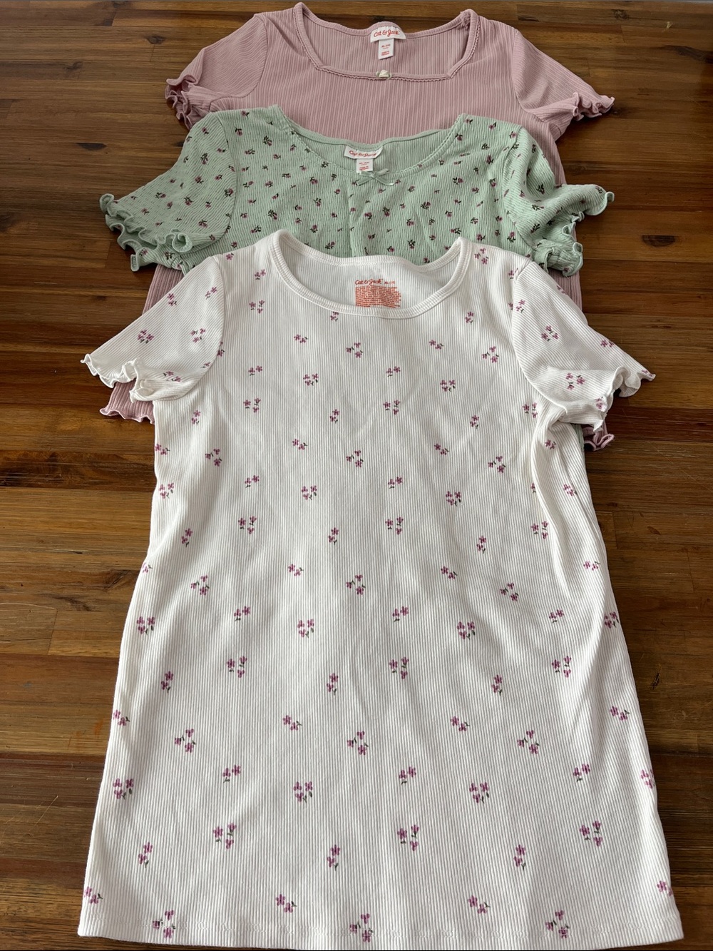 Cat& Jack 3pc Girls Short Sleeve Floral Tshirts Size XL 14